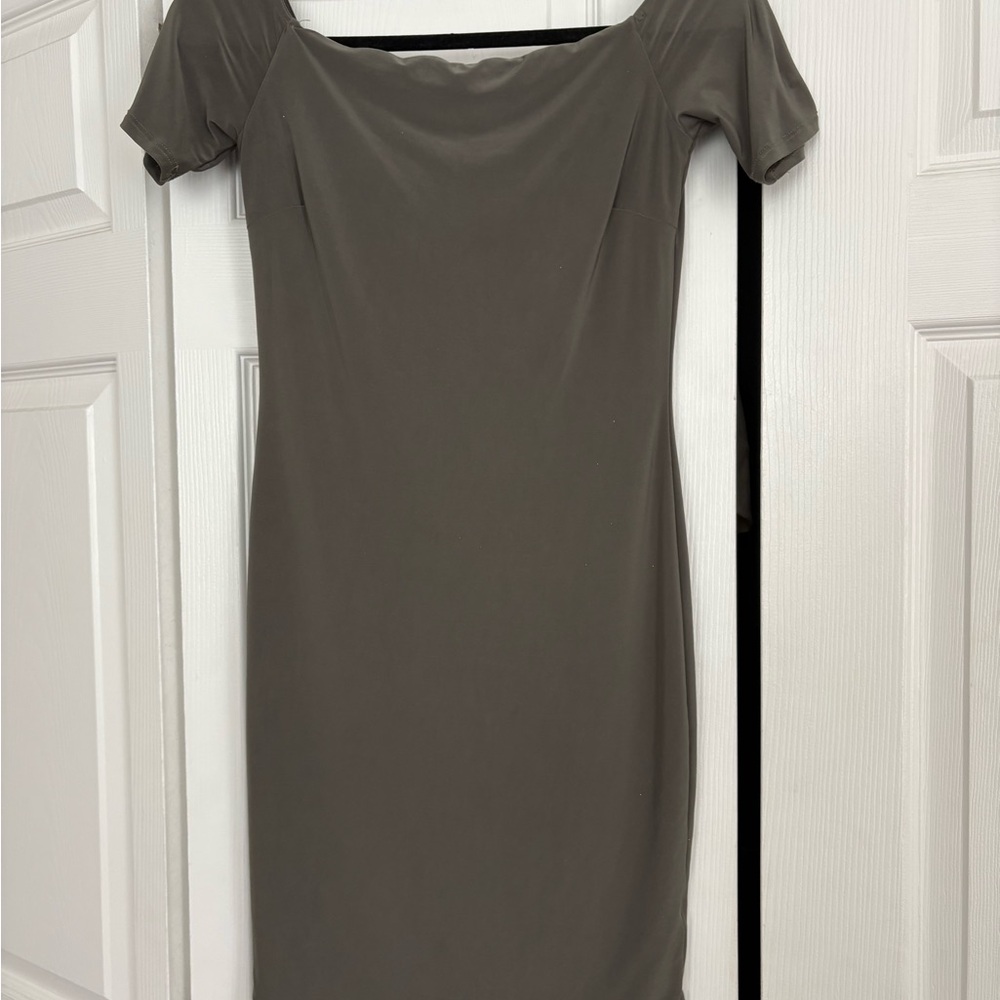 Olive Green off the shoulder body con dress